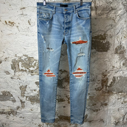 Amiri MX1 Cracked Orange Blue Denim Jeans Sz 34