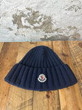Moncler Small Logo Navy Knit Beanie