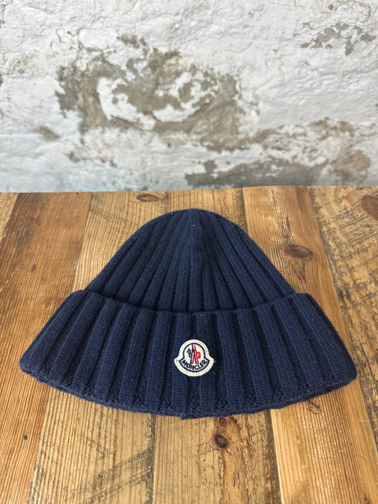 Moncler Small Logo Navy Knit Beanie