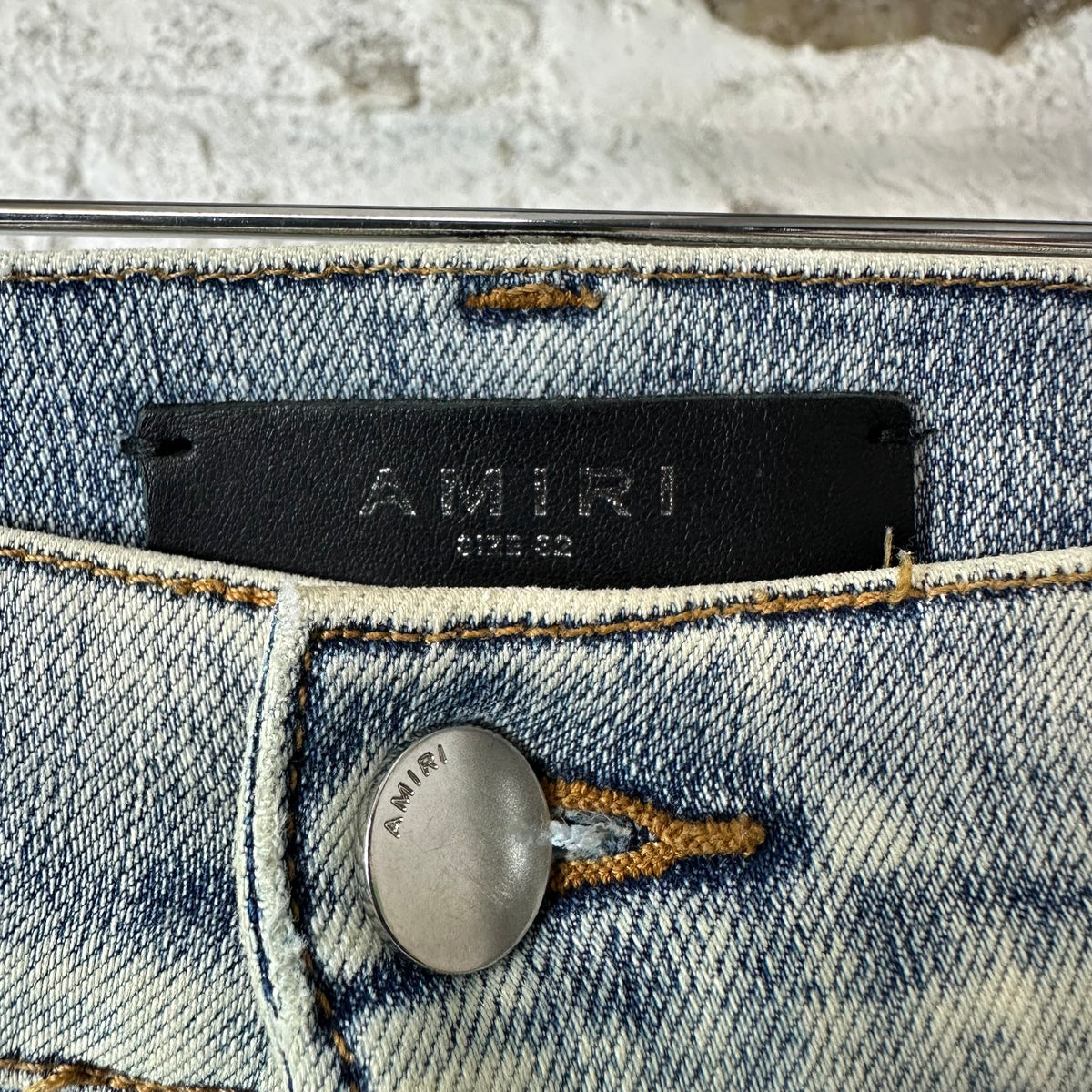 Amiri MX1 Black Leather Washed Blue Denim Jeans Sz 32