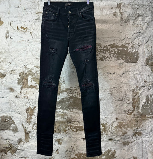 Amiri MX1 Pink Cracked Black Denim Jeans Sz 28