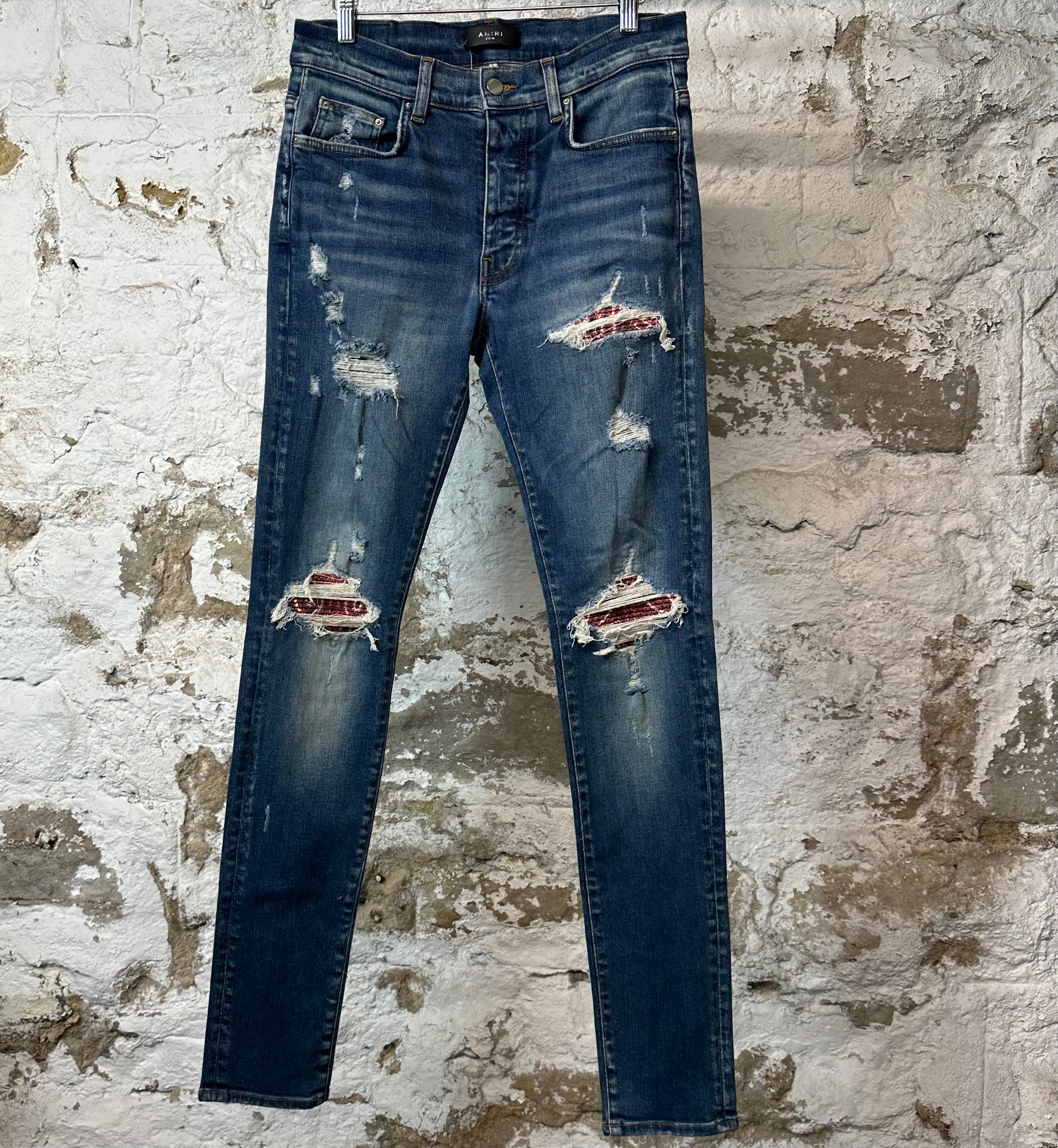 Amiri MX1 Red Paisley Dark Blue Denim Jeans Sz 32