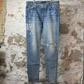 Amiri Distressed Side Spell Blue Denim Jeans Sz 38