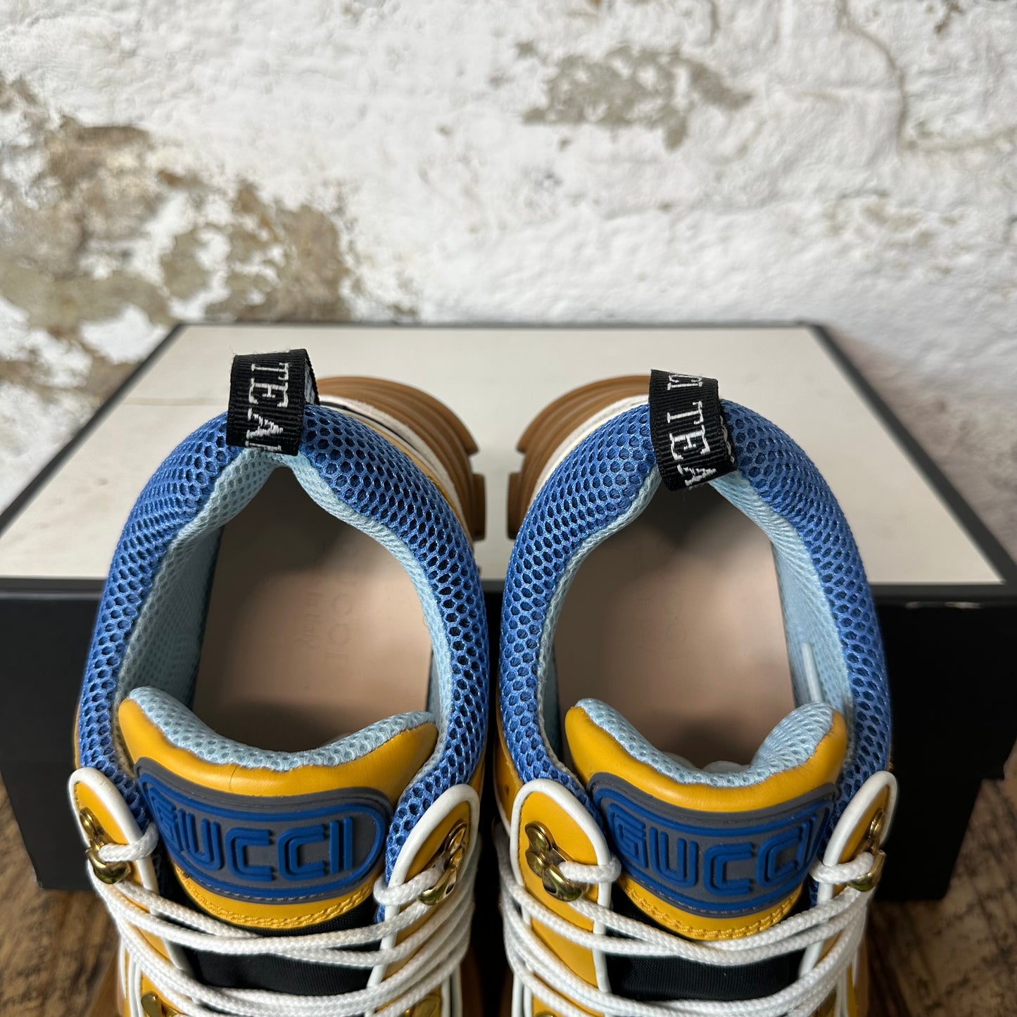 Gucci Flashtrek Yellow Black Brown Sneaker Sz 8.5