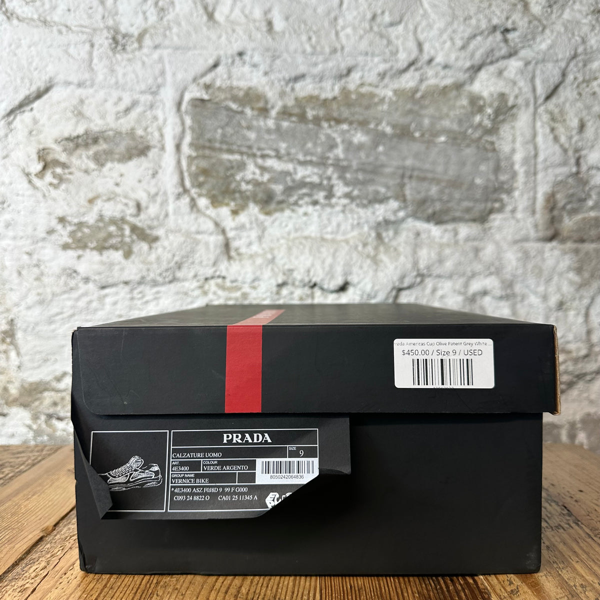 Prada Americas Cup Olive Patent Grey White Sneaker Sz 9
