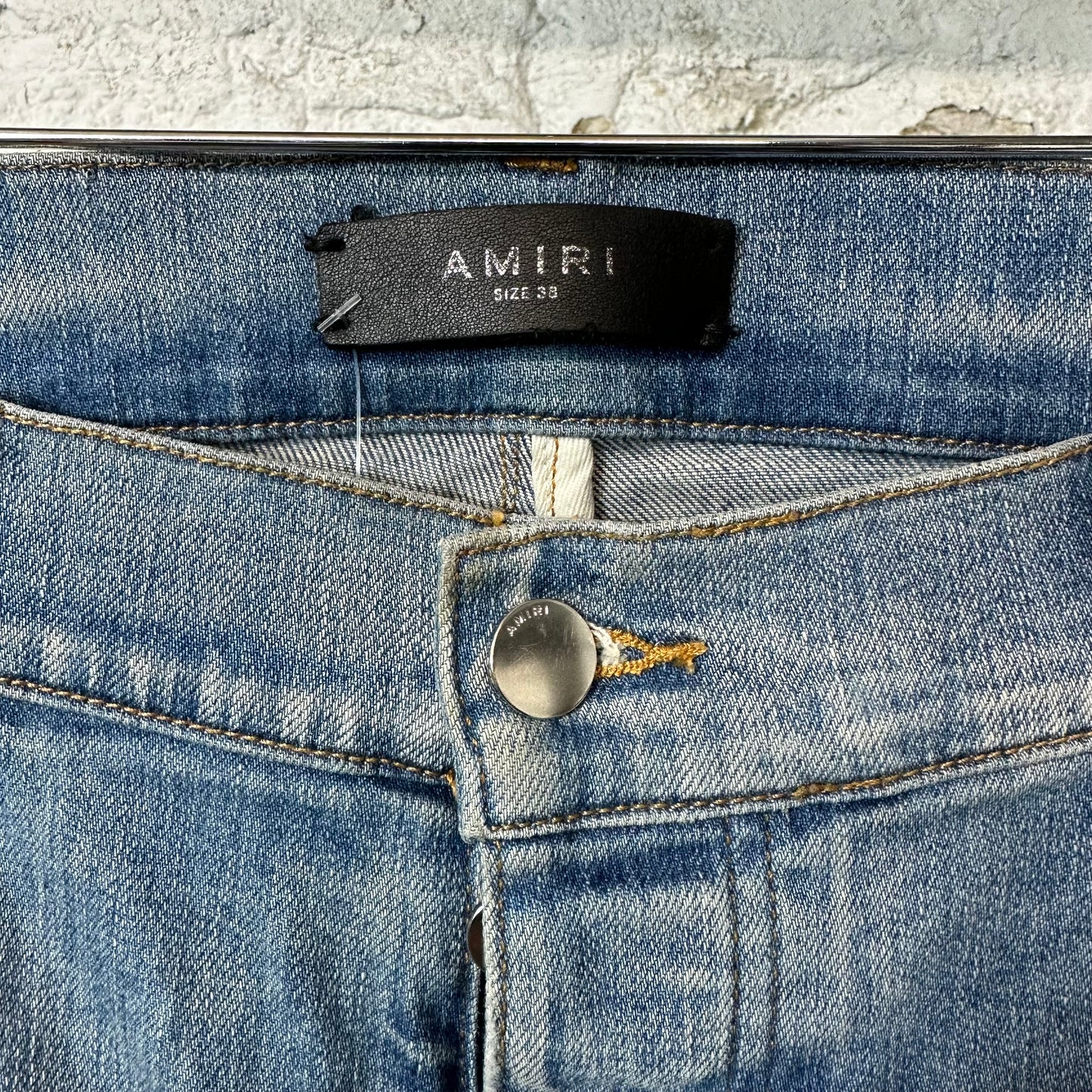 Amiri MX1 Pink Crystal Patch Blue Denim Jeans Sz 38