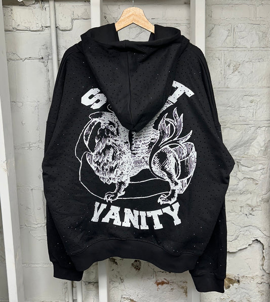 Saint Vanity Rhinestone Black Zip Up Hoodie Sz XL
