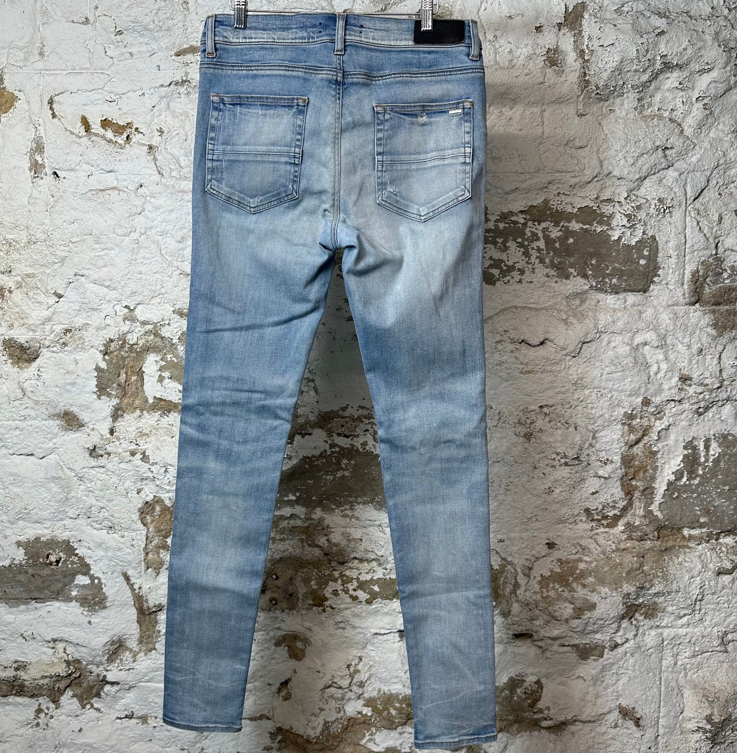 Amiri MX1 Camo Patch Light Blue Denim Jeans Sz 32