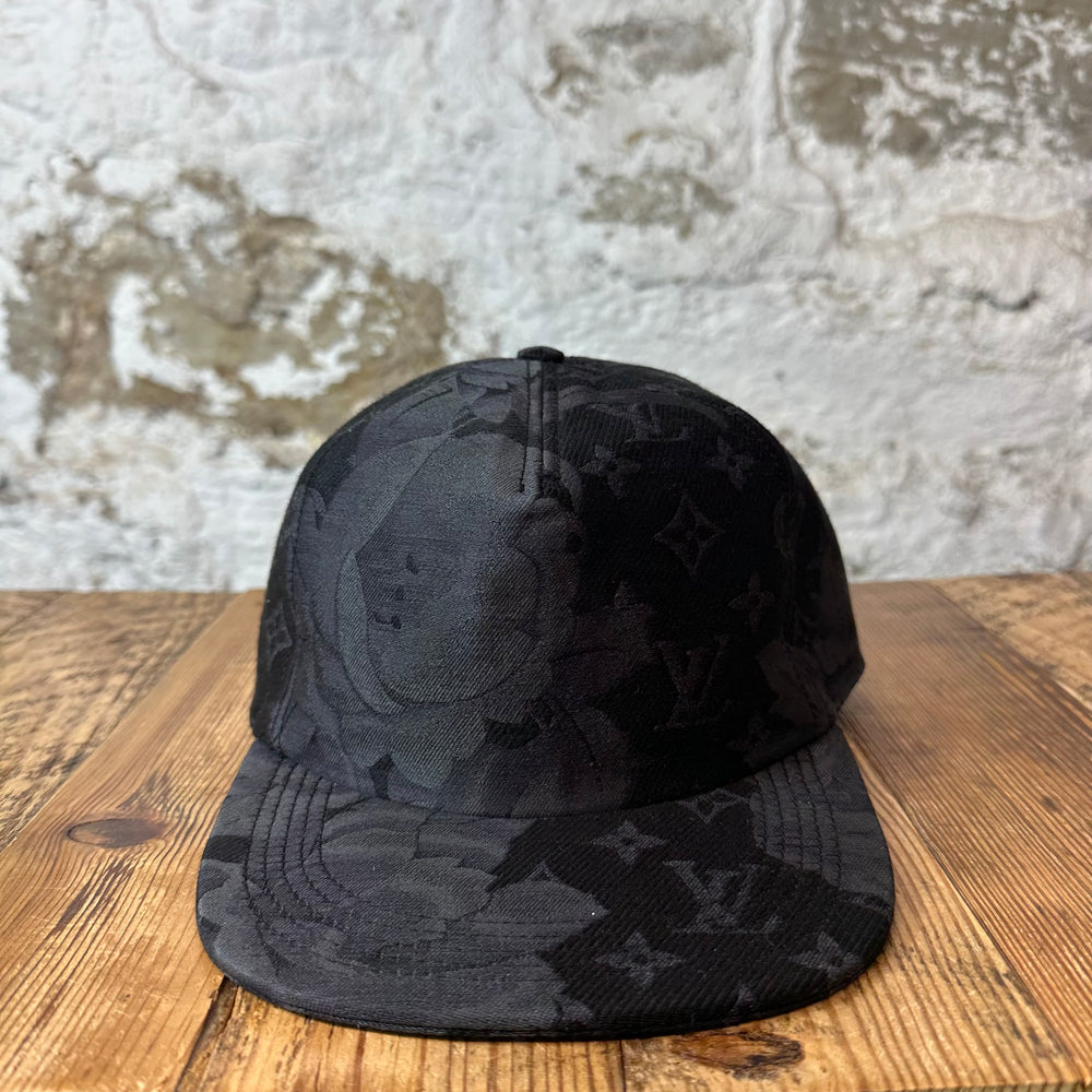 Louis Vuitton Black Grey Floral Monogram Hat Sz M