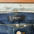 Amiri MX1 Black Leather Dark Blue Denim Jeans Sz 33