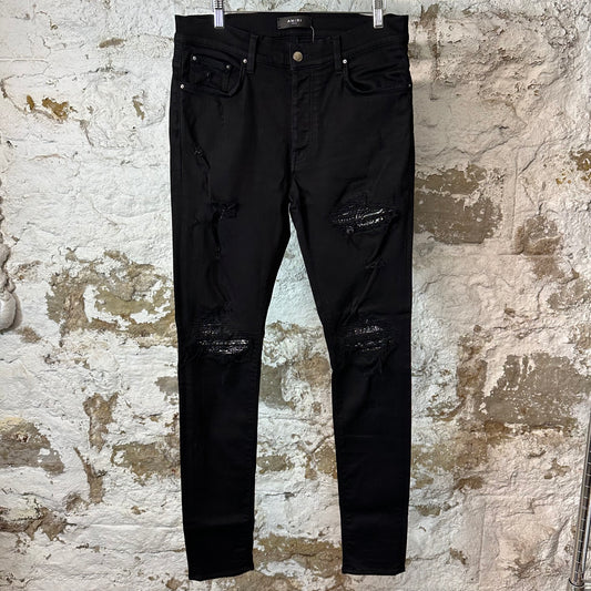 Amiri MX1 Black Paisley Black Denim Jeans Sz 32