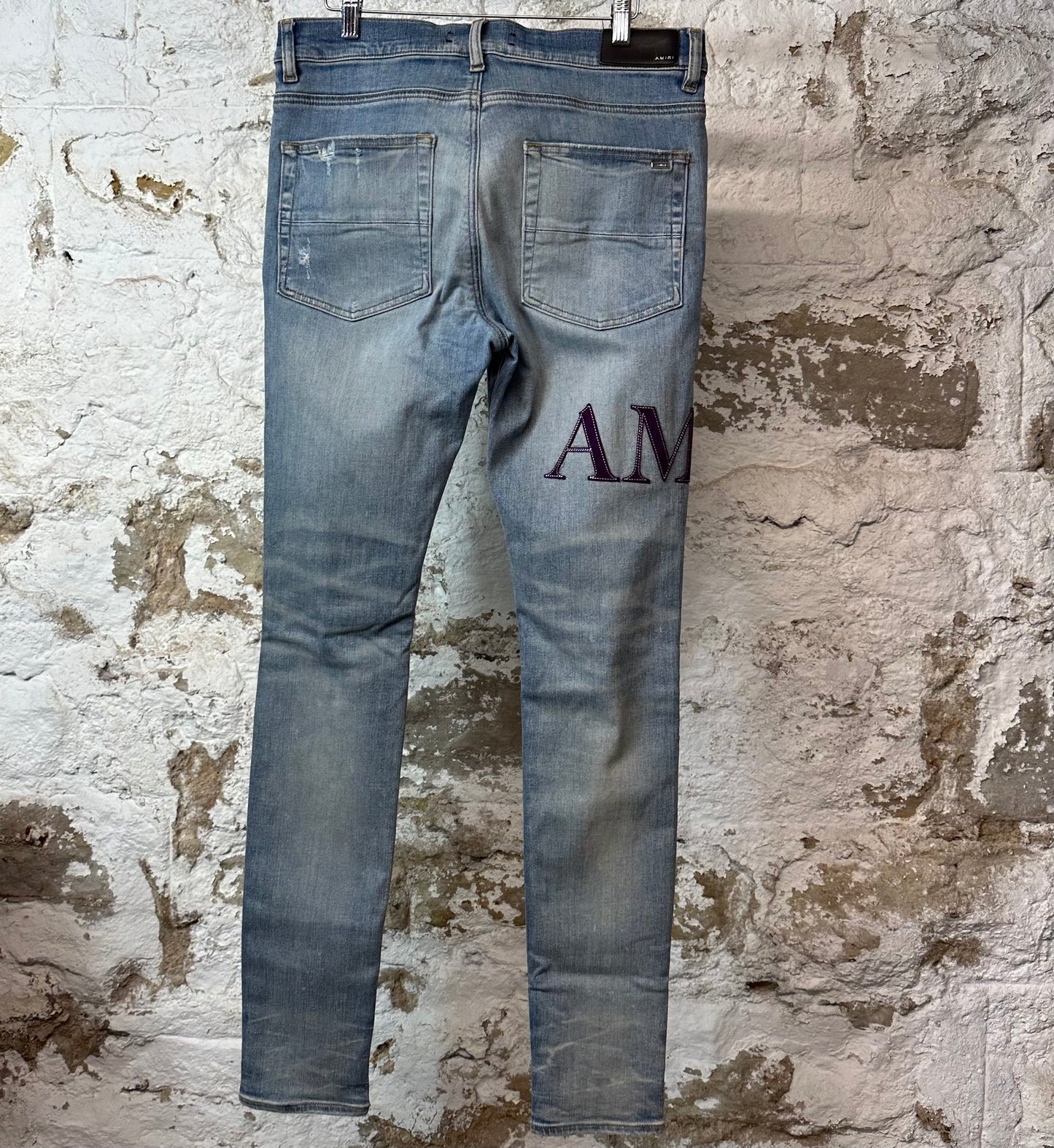 Amiri Purple Suede Spell Blue Denim Jeans Sz 33