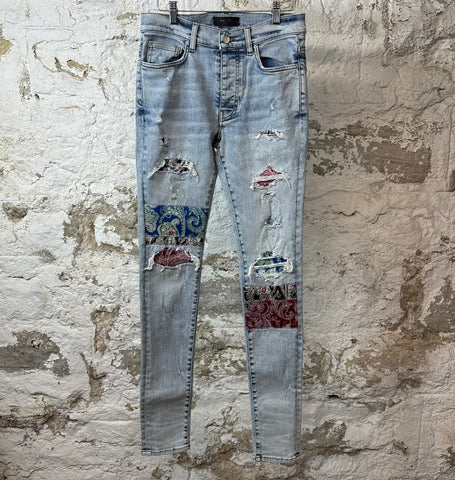 Amiri Paisley Patches Blue Denim Jeans Sz 30