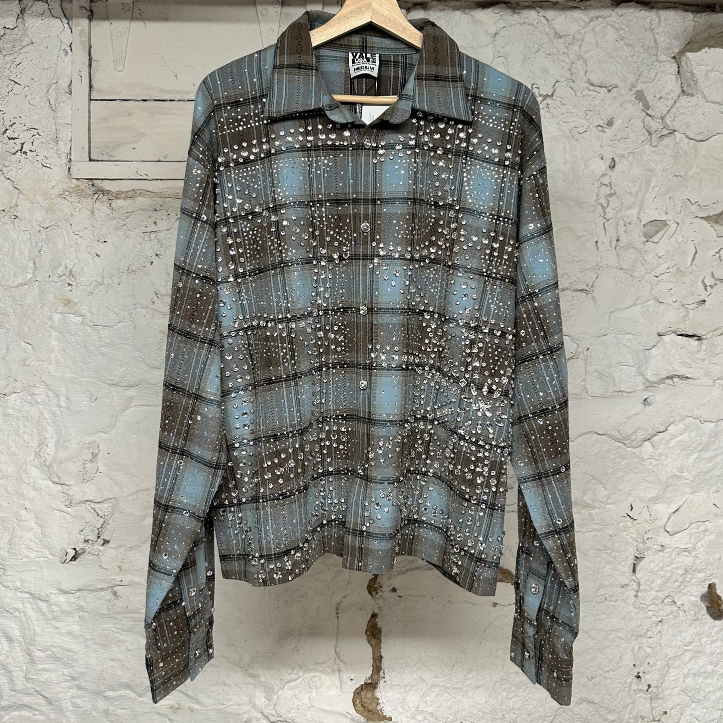 Vale Rhinestones Light Blue Brown Flannel Sz M