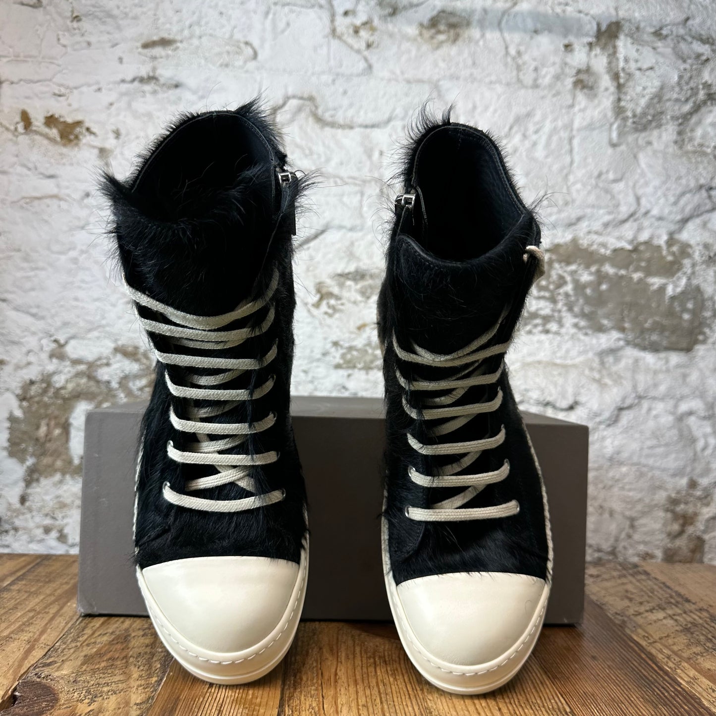 Rick Owens High Pony Hair Black Milk Sneaker Sz 11 (44)