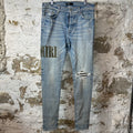 Amiri MX1 Camo Spell Blue Denim Jeans Sz 34
