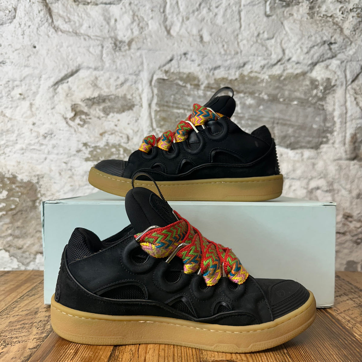 Lanvin Curb Multicolor Lace Black Sneaker Sz 7 (40)