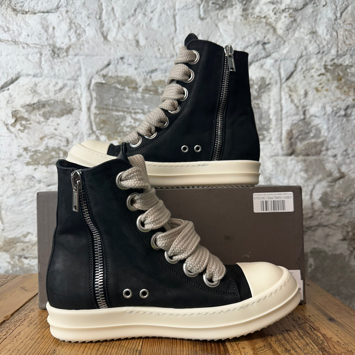 Rick Owens High Jumbo Lace Black Milk Sneaker Sz 7 (40)