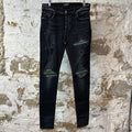 Amiri MX1 Green Suede Black Denim Jeans Sz 32