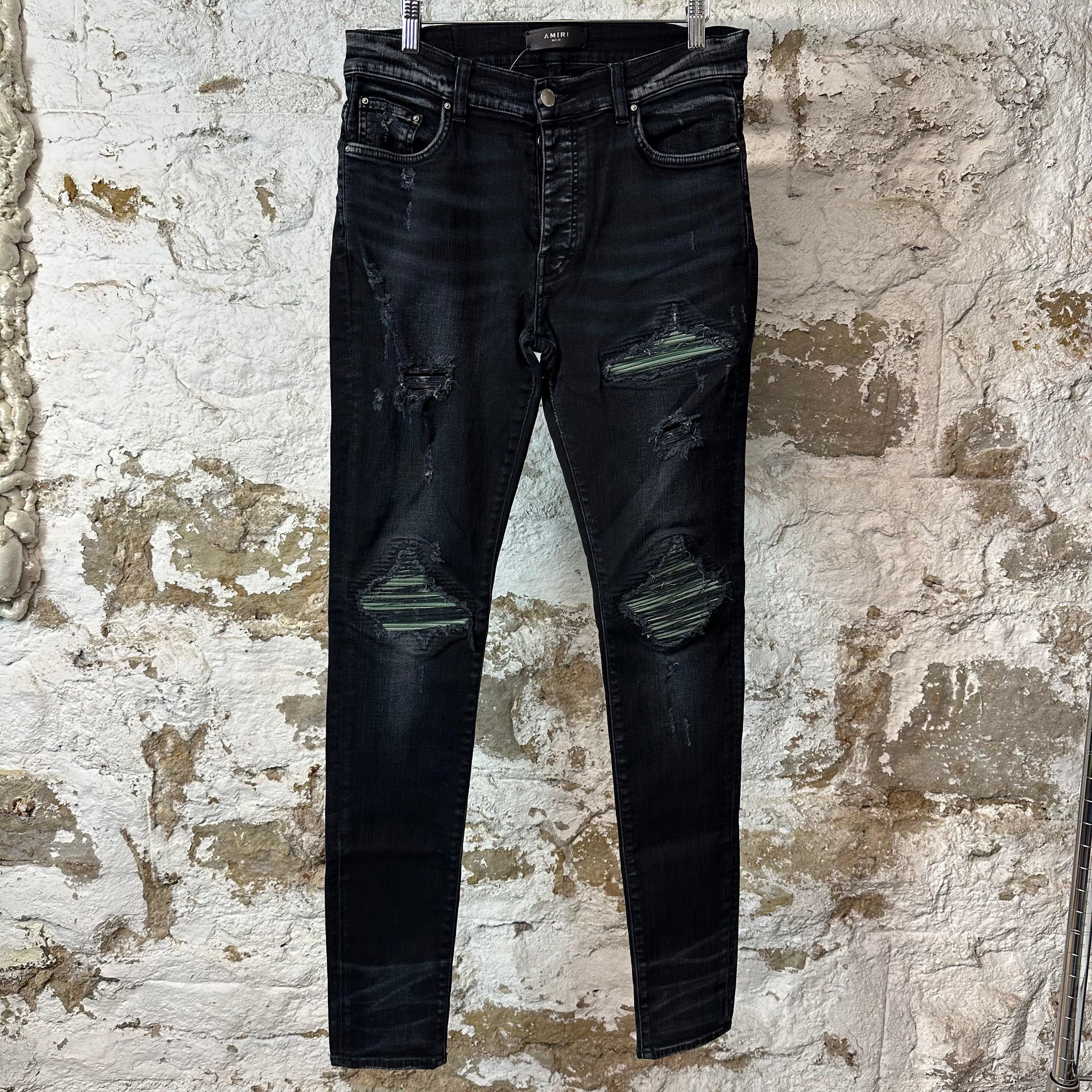 Amiri MX1 Green Suede Black Denim Jeans Sz 32