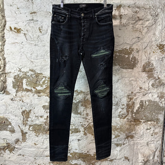 Amiri MX1 Green Suede Black Denim Jeans Sz 32