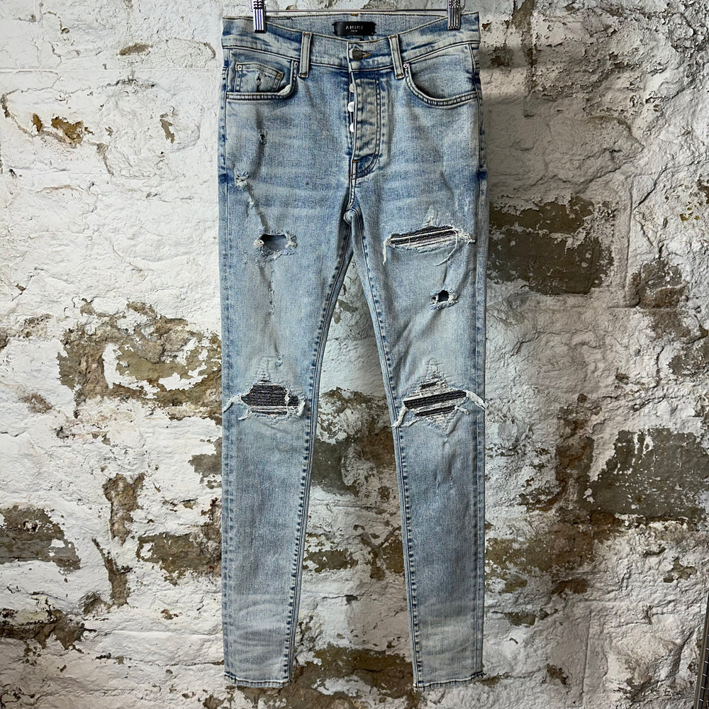 Amiri MX1 Crystal Patch Washed Blue Denim Jeans Sz 29