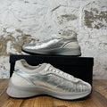Chanel Silver CC Laminated Suede Trainer Sneaker Sz 6 (38.5)