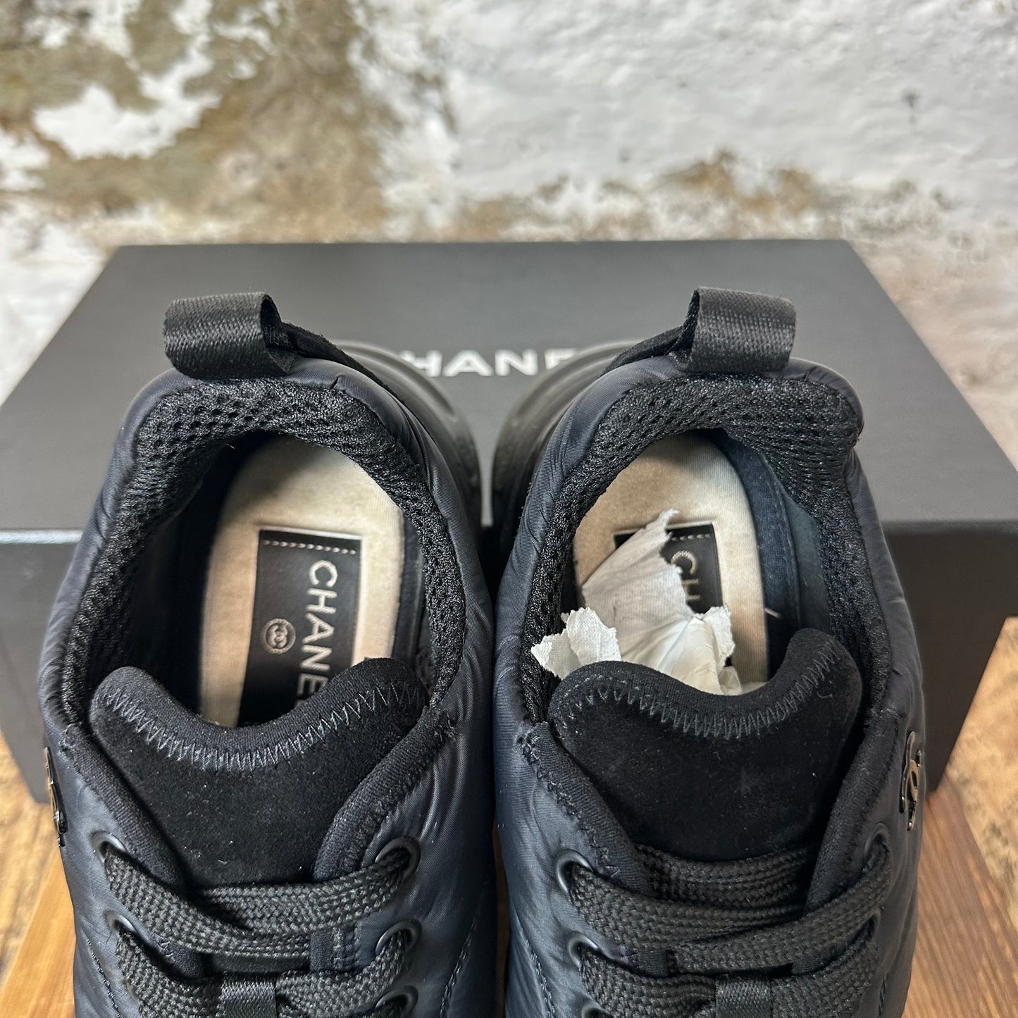 Chanel Triple Black Nylon Suede Trainer Sneaker Sz 4.5 (36.5)