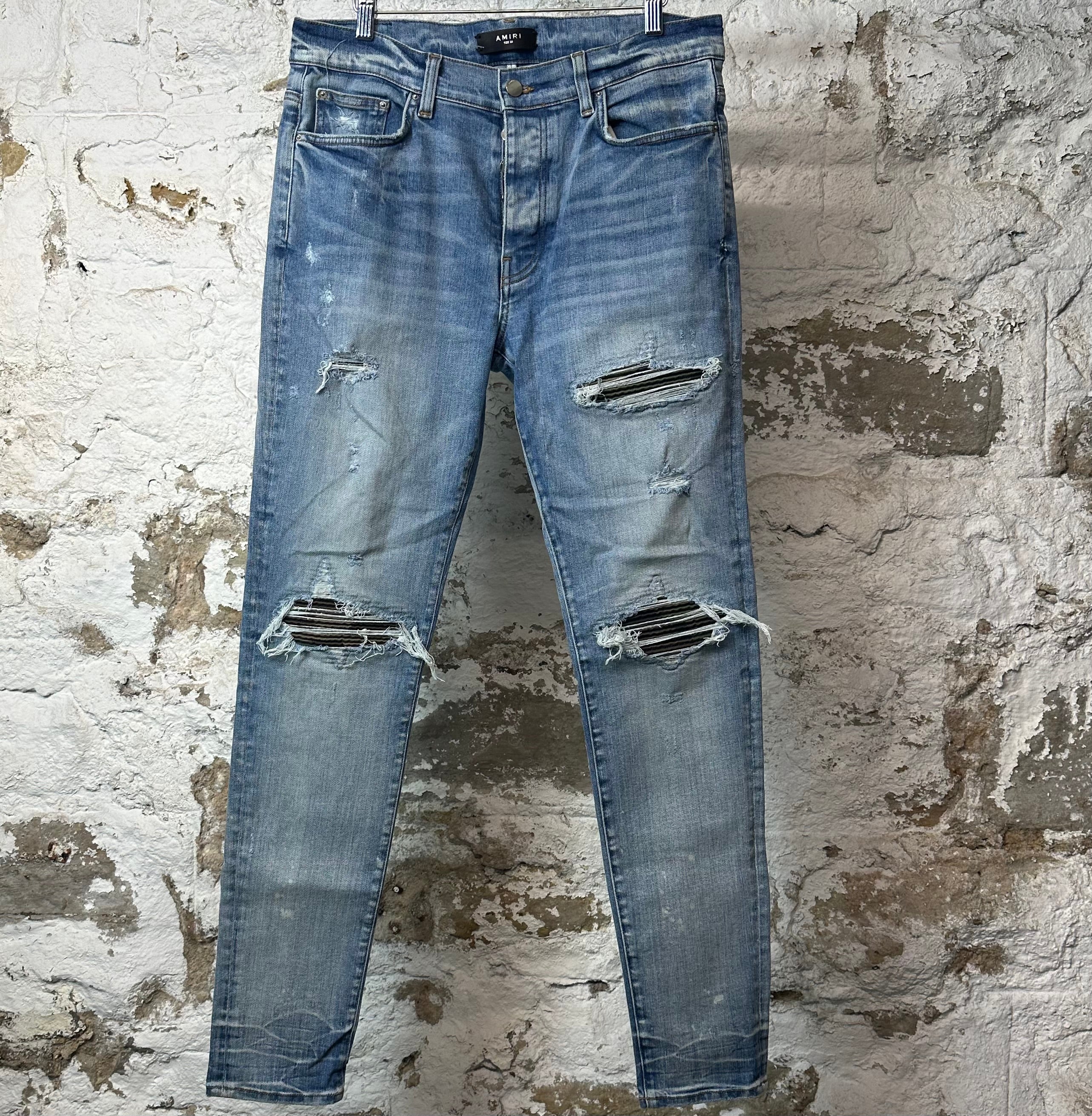 Amiri MX1 Camo Patch Blue Denim Jeans Sz 33