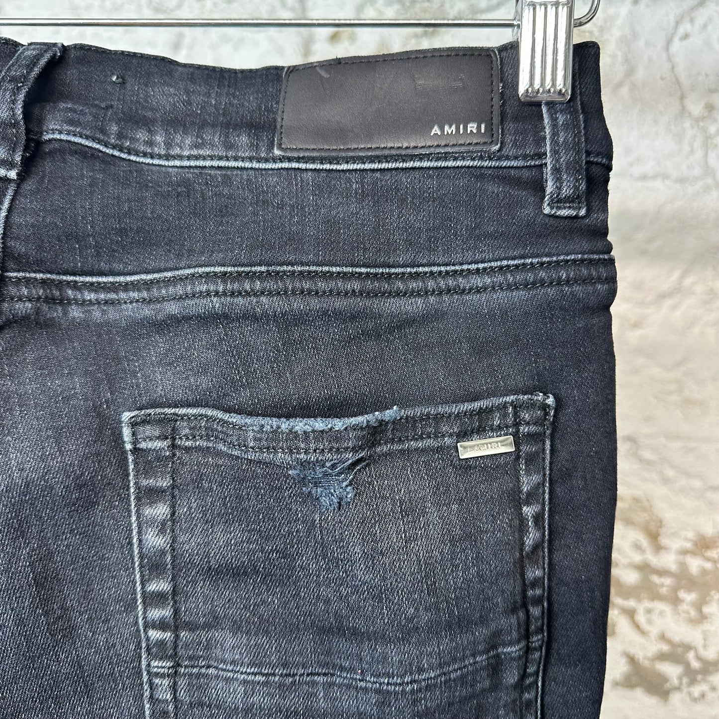 Amiri Plain Black Distressed Denim Jeans Sz 30