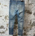 Amiri MX1 Black Leather Blue Denim Jeans Sz 33