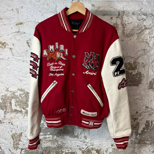 Amiri Red White Leather Tiger Varsity Jacket Sz S