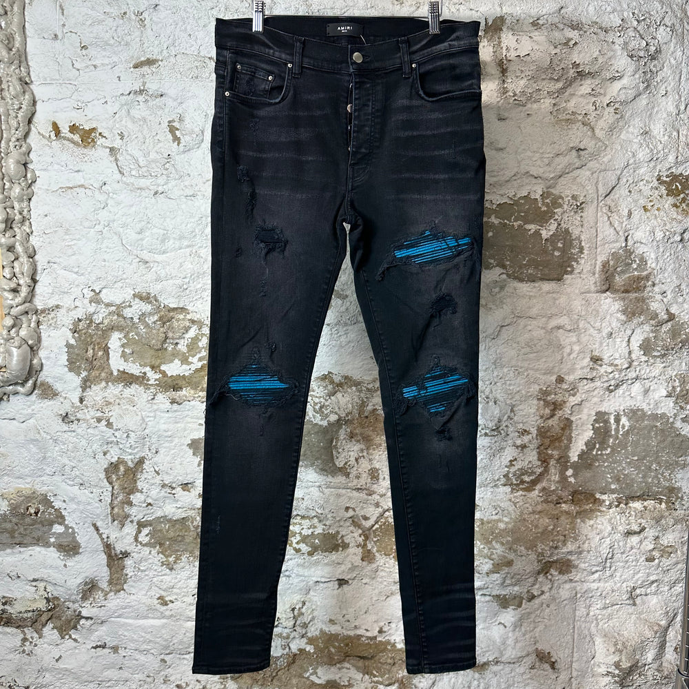 Amiri MX1 Cracked Blue Black Denim Jeans Sz 34