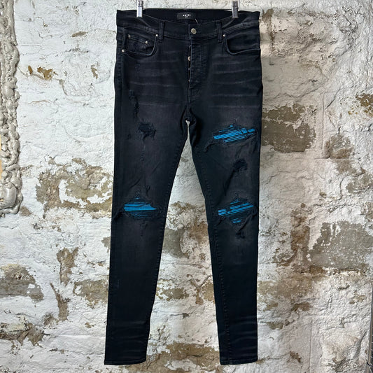 Amiri MX1 Cracked Blue Black Denim Jeans Sz 34