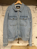 Stussy Light Blue Zip Up Denim Jacket Sz XL