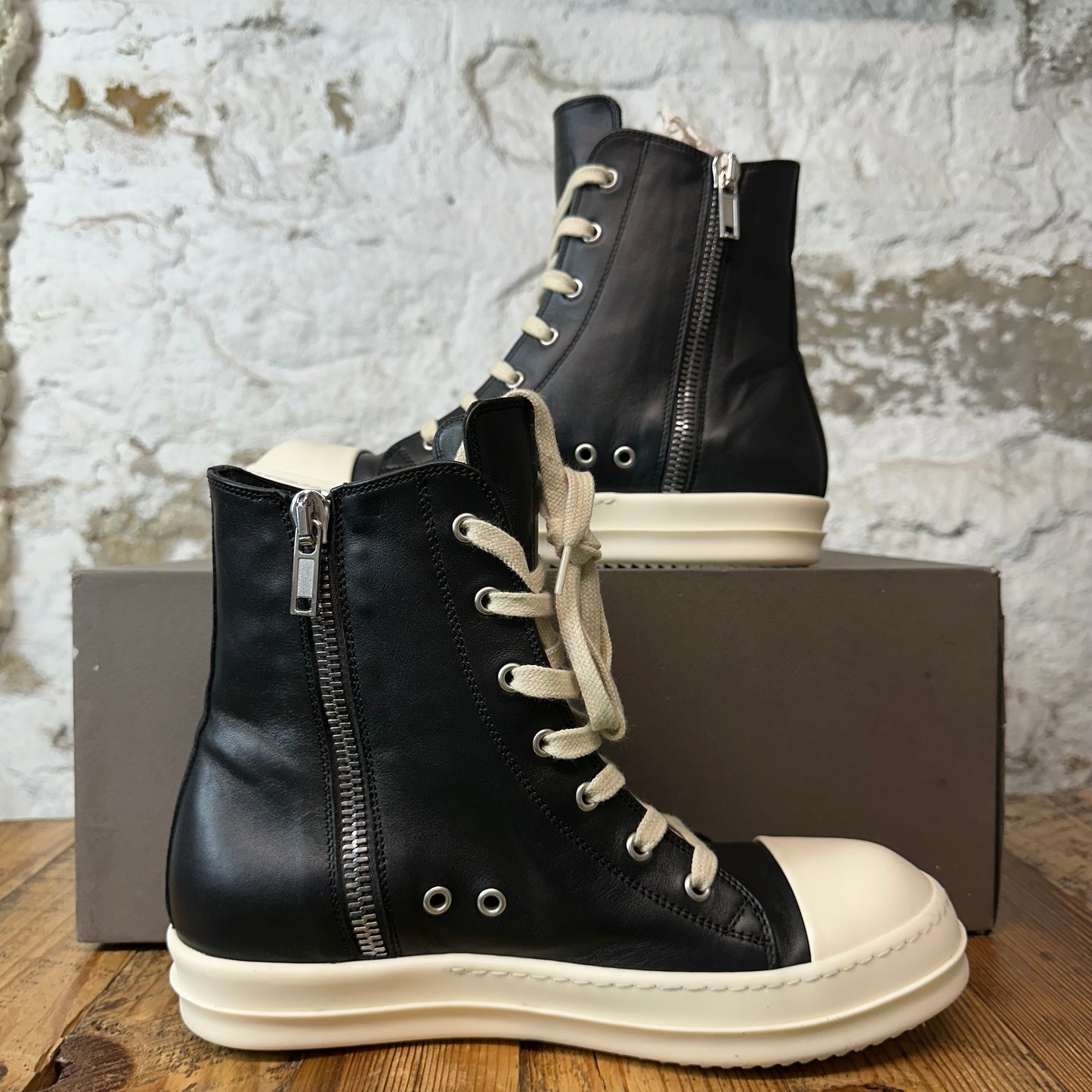 Rick Owens High Black Leather Milk Sneaker Sz 7 (40)