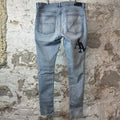 Amiri Black Leather Stagger Blue Denim Jeans Sz 36