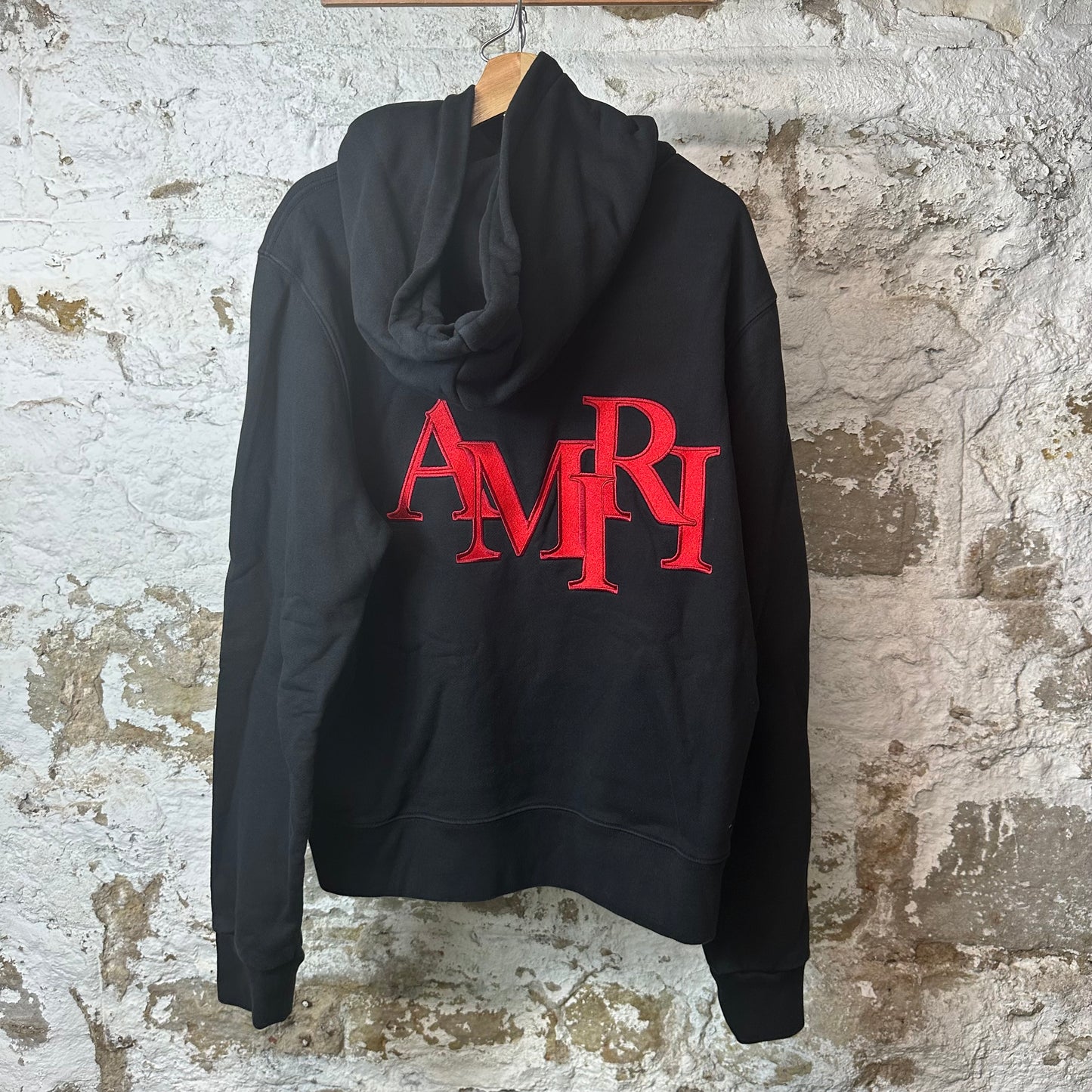 Amiri Red Embroidered Stagger Spell Hoodie Black Sz M