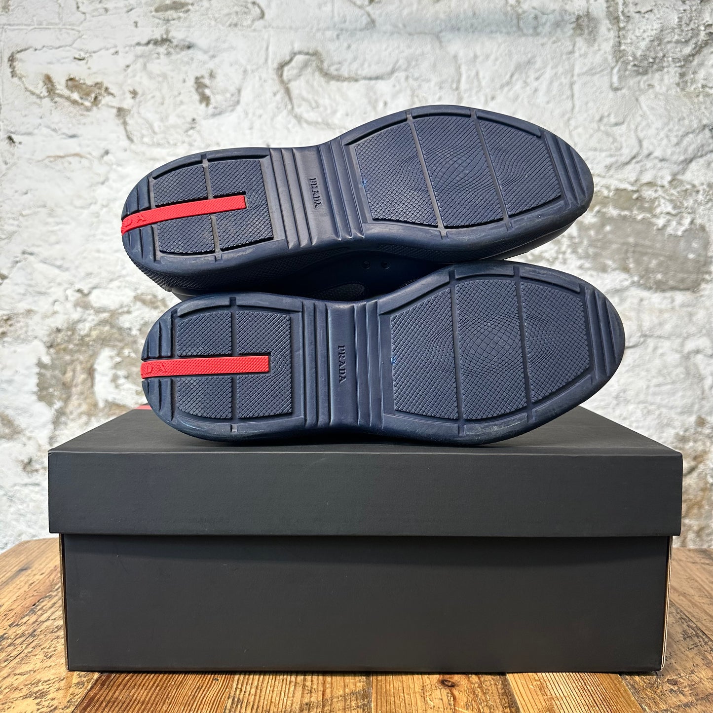Prada Americas Cup Navy Rubber Grey Sneaker Sz 10 (43)