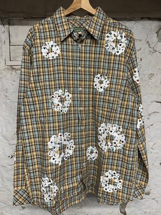 Denim Tears Rhinestone Flannel Button Up Sz M DS