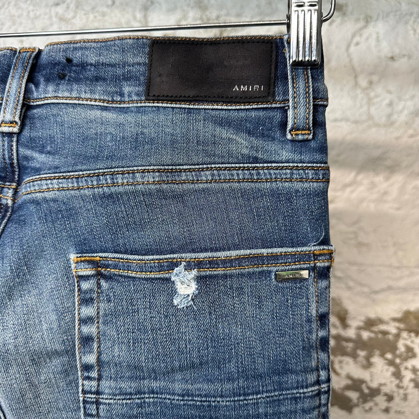 Amiri MX1 Bordeaux Suede Dark Blue Denim Jeans Sz 29