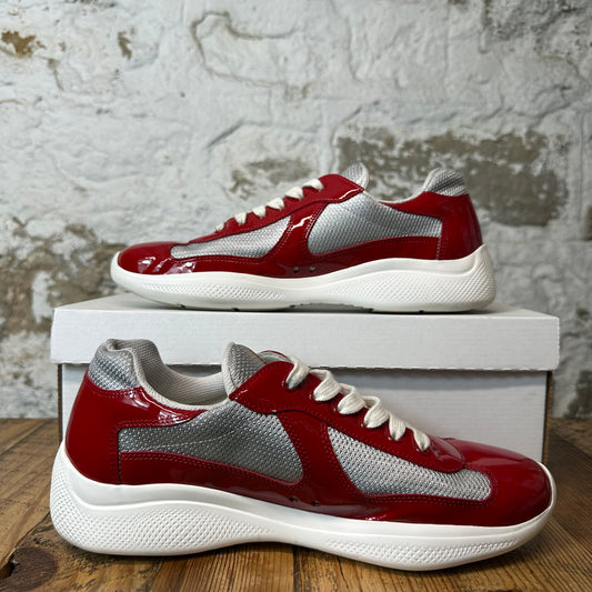 Prada Americas Cup Red Patent Grey White Sneaker Sz 8