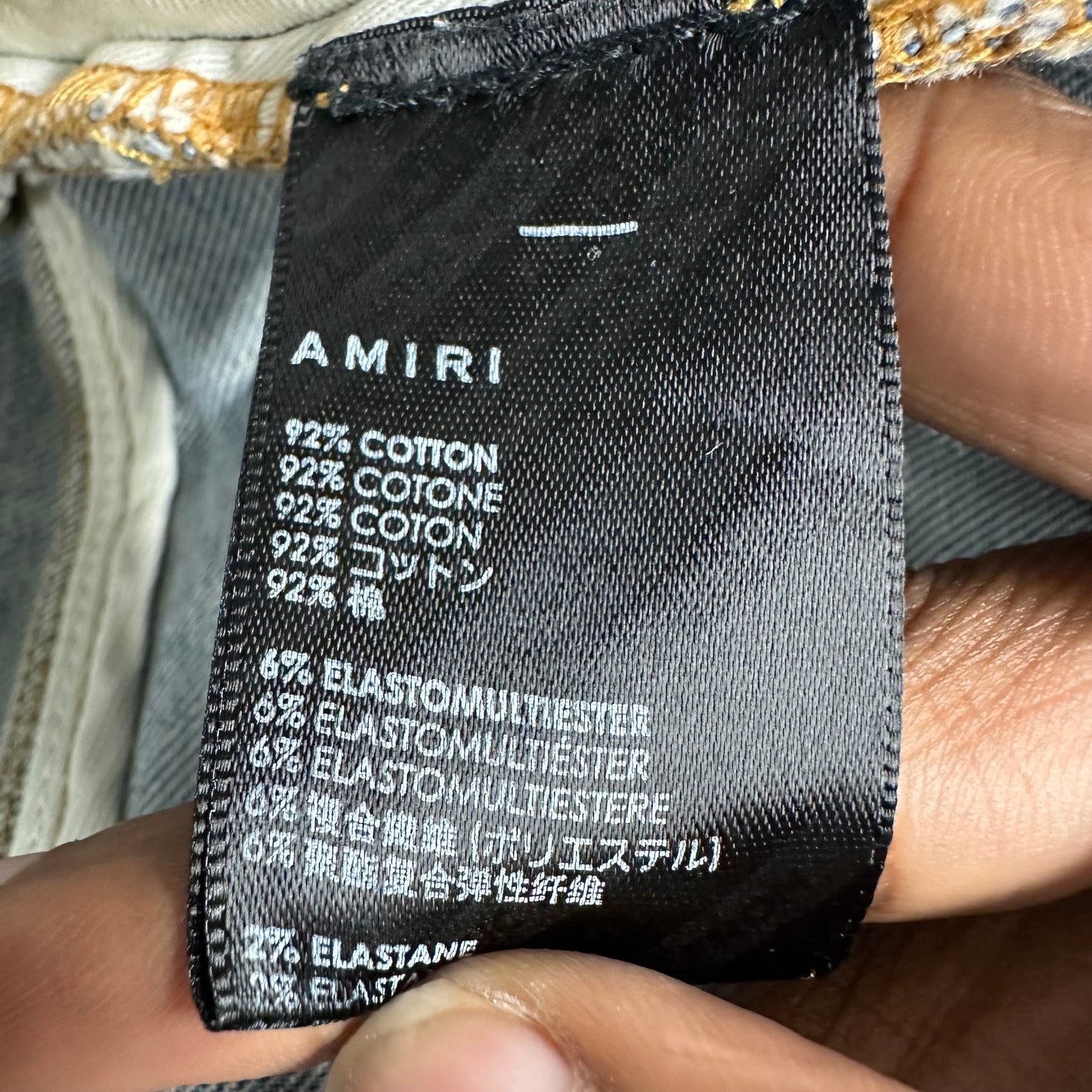 Amiri Knee Rip Paint Drip Spell Blue Denim Jeans Sz 33