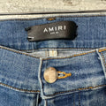 Amiri MX1 Black Leather Dark Blue Denim Jeans Sz 30