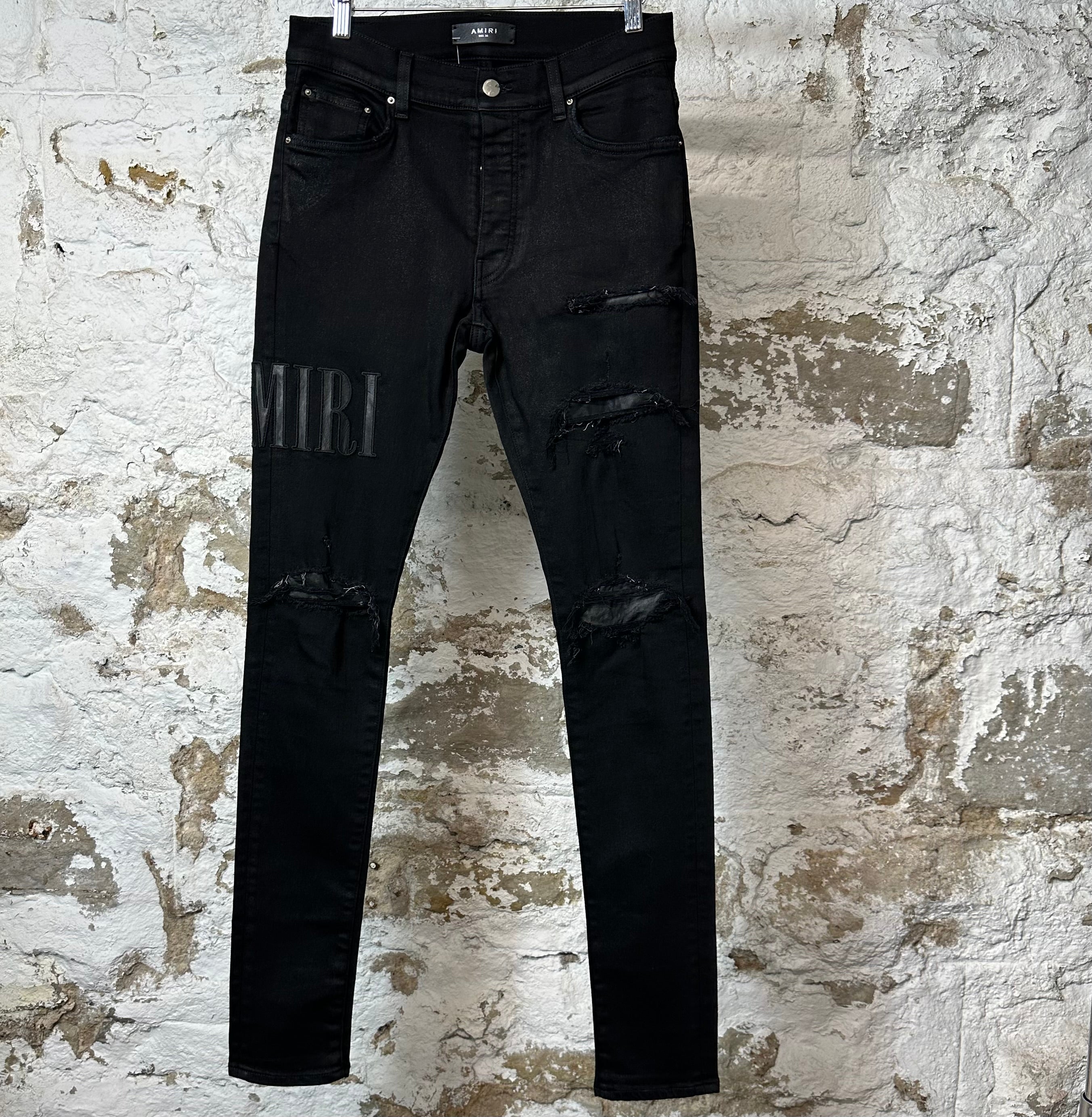 Amiri Black Core Logo Black Waxed Denim Jeans Sz 30