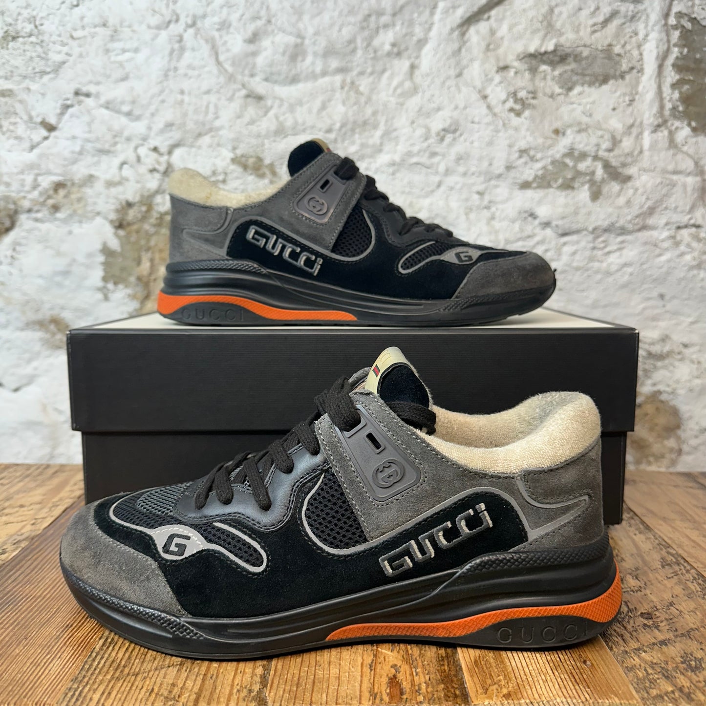 Gucci Ultrapace Black Orange Sneaker Sz 7.5