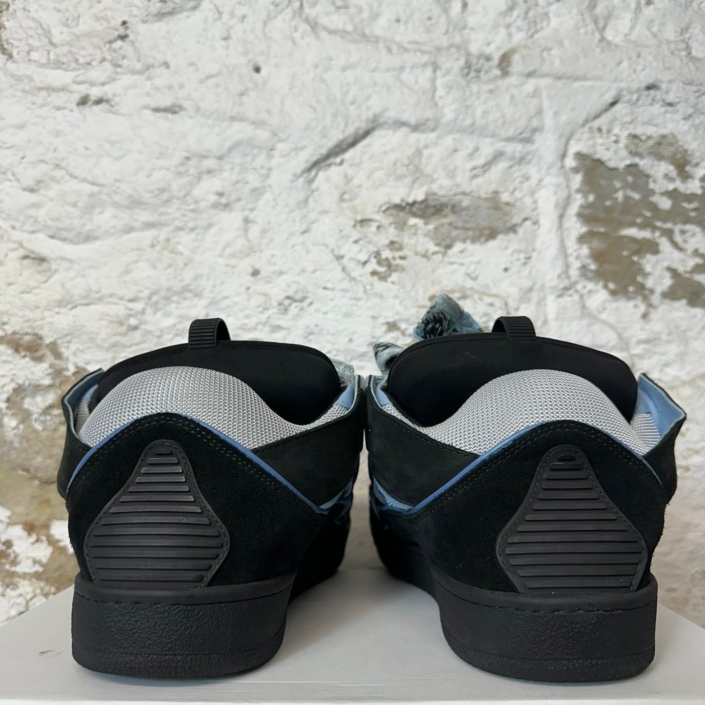 Lanvin Curb Blue Black Lace Blue Black Sneaker Sz 15 (48) No Box