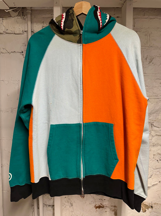 Bape Blue Orange Black Shark Zip Hoodie Sz L