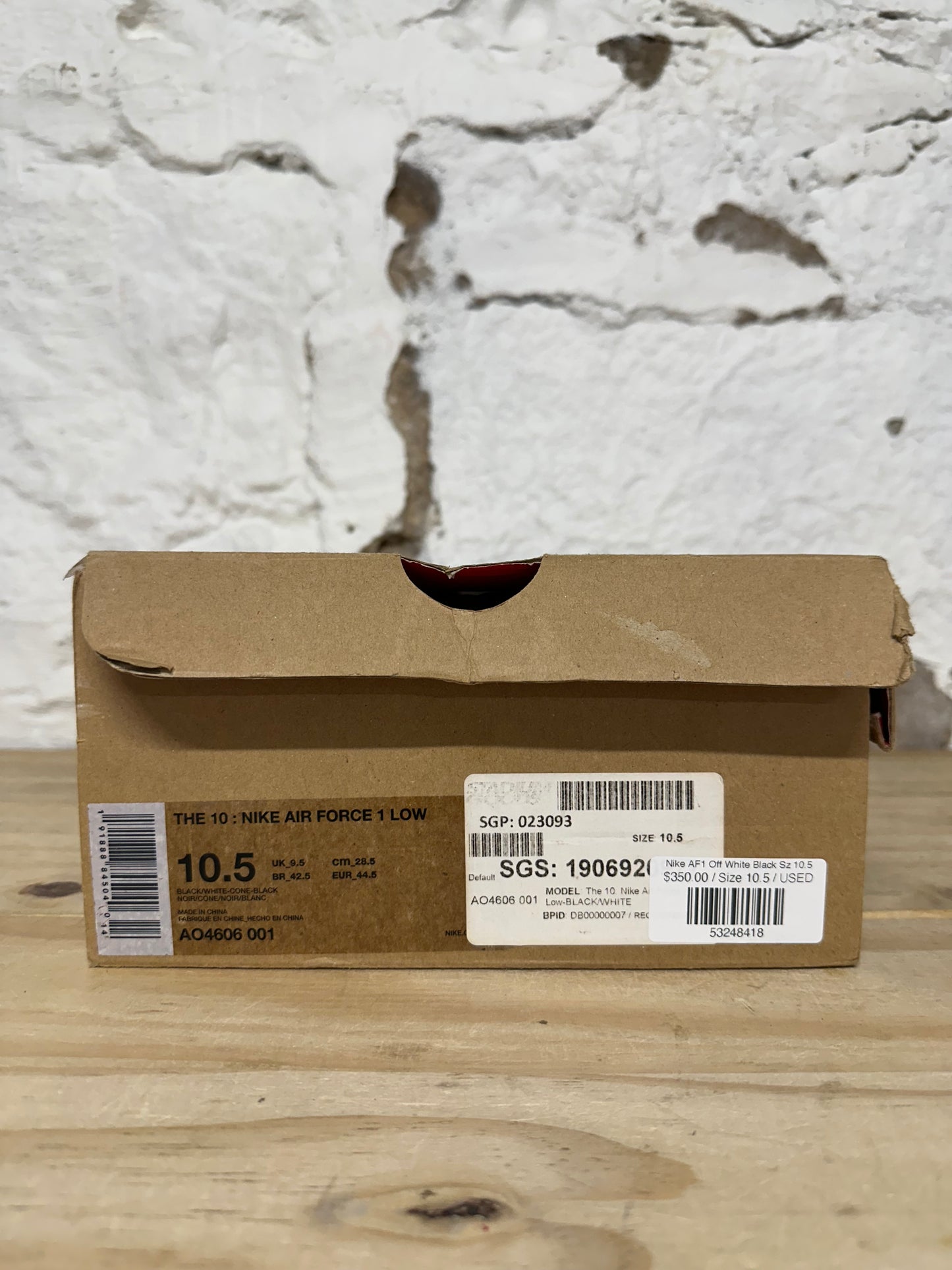 Nike Air Force 1 Off-White Black Sz 10.5