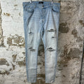 Amiri MX1 Camo Patch Light Blue Denim Jeans Sz 40